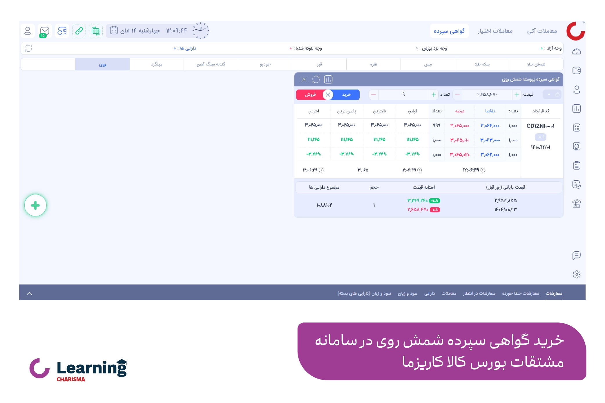 خرید گواهی سپرده شمش روی در سامانه مشتقات بورس کالا کاریزما