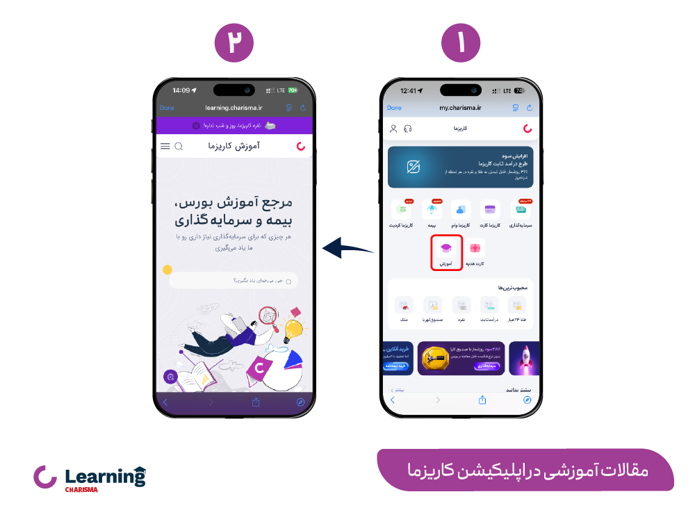 دسترسی به مقالات آموزشی در اپلیکیشن کاریزما