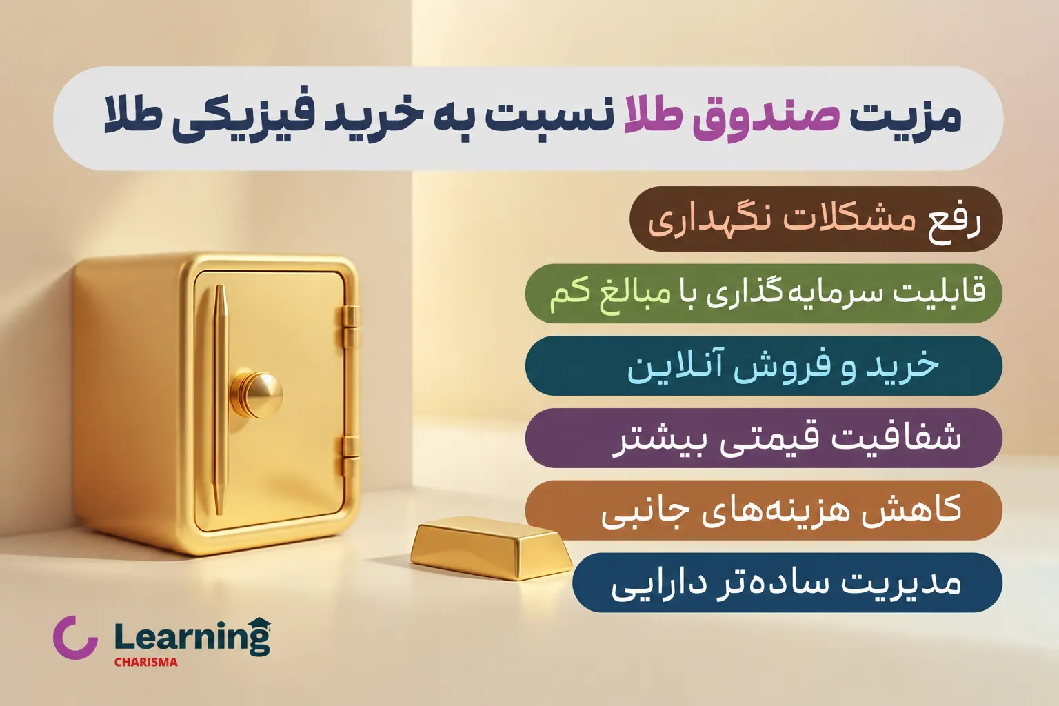 اینفوگرافیک مزایای صندوق طلا نسبت به خرید فیزیکی طلا