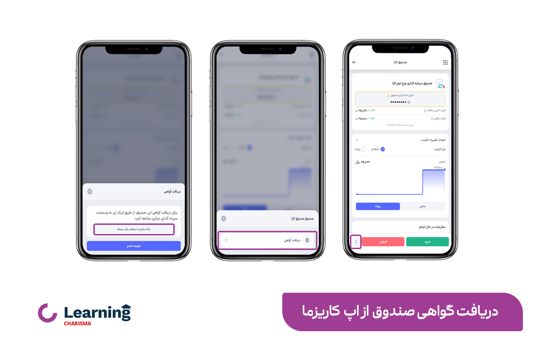 دریافت گواهی صندوق از اپ کاریزما
