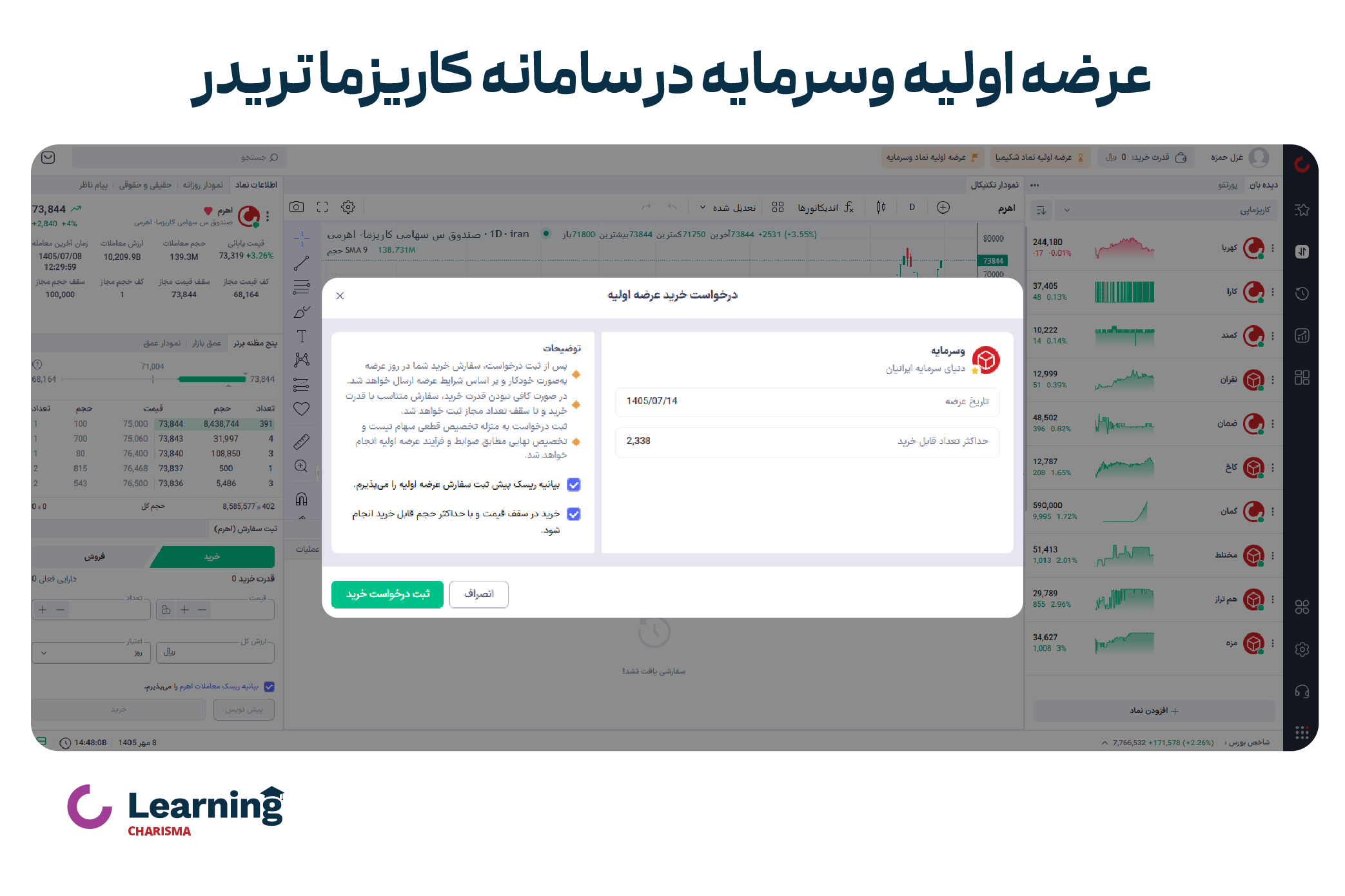 ثبت سفارش عرضه اولیه وسرمایه در کاریزما تریدر
