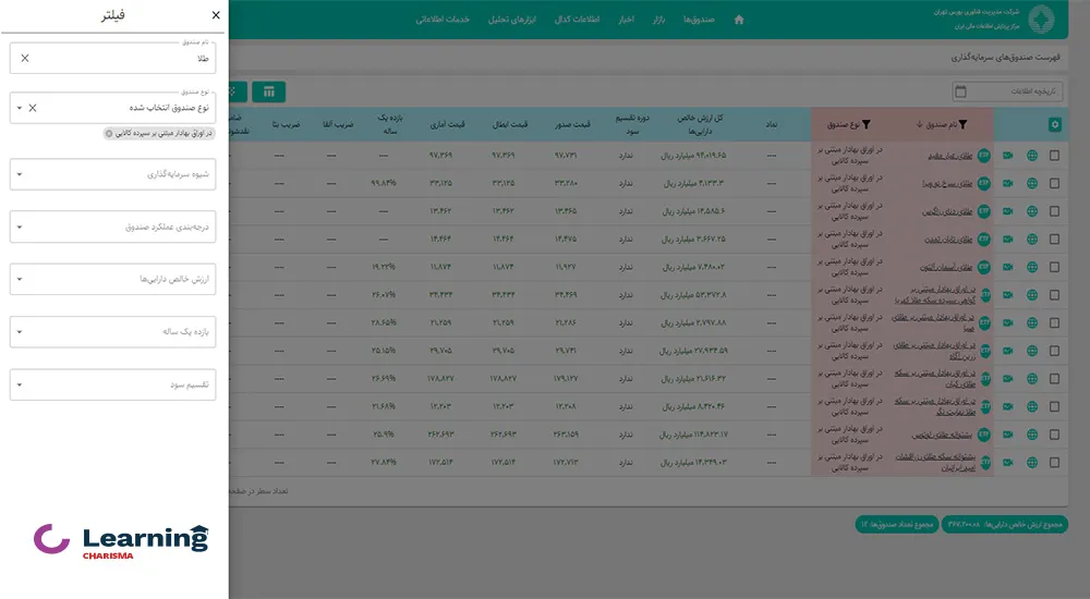 فیلتر بهترین صندوق های سرمایه گذاری در فیپیران